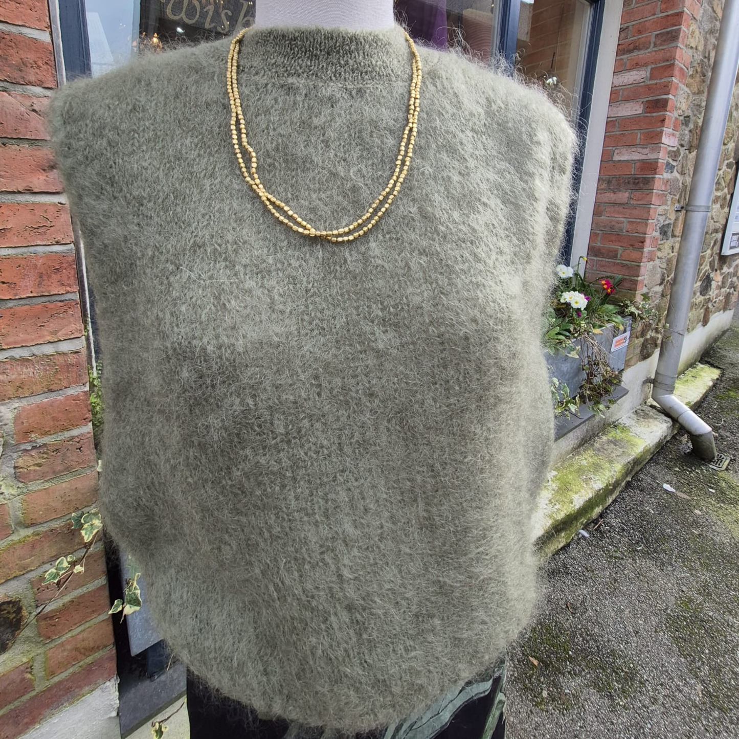 Astrid Mohair Cropped Vest - Khaki Green