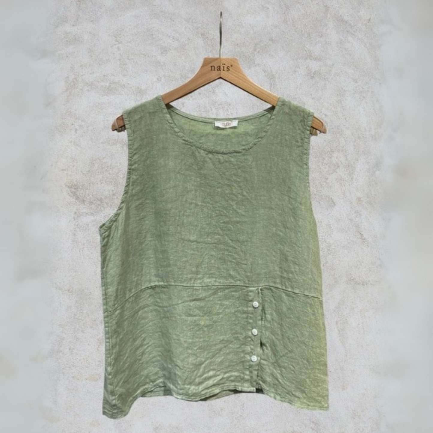 Linen Top with Button Detail - Almond Green