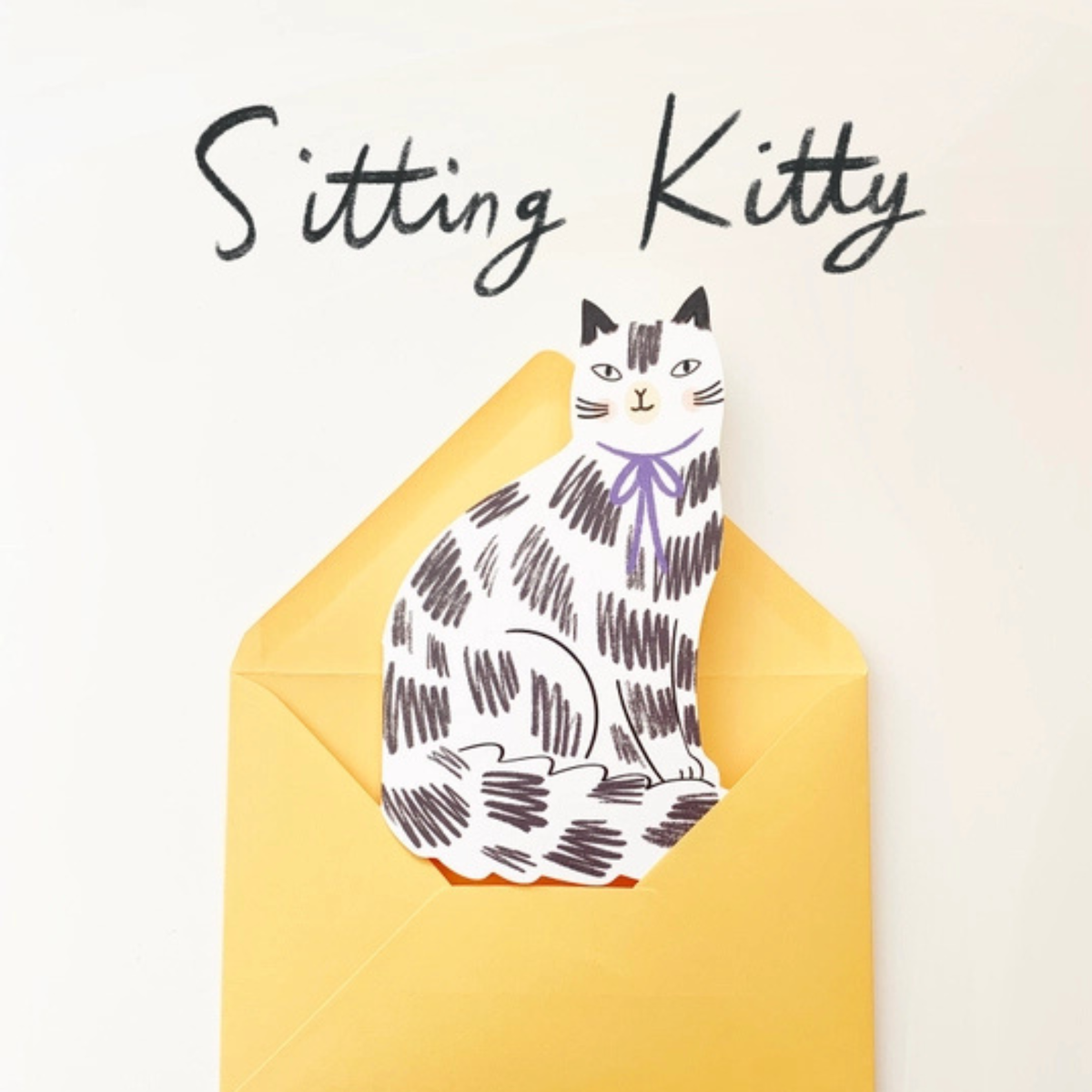 Greetings Card - Sitting Kitty Black