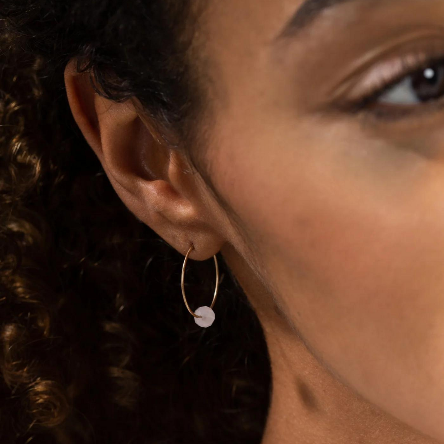 Gold Hoop Earrings - Rose Quartz