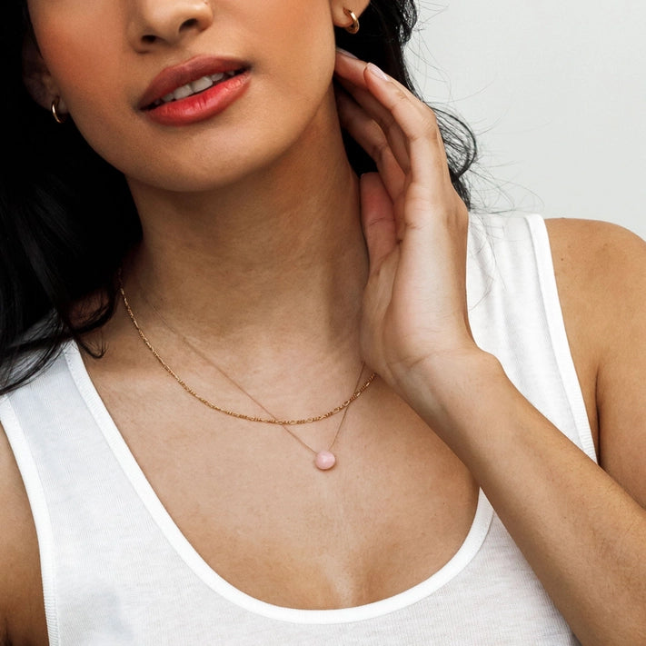 October Birthstone Fine Cord Necklace - Pink Opal