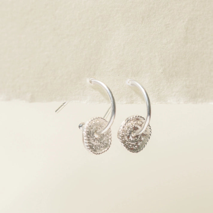 Silver Hoop Earrings - Coin