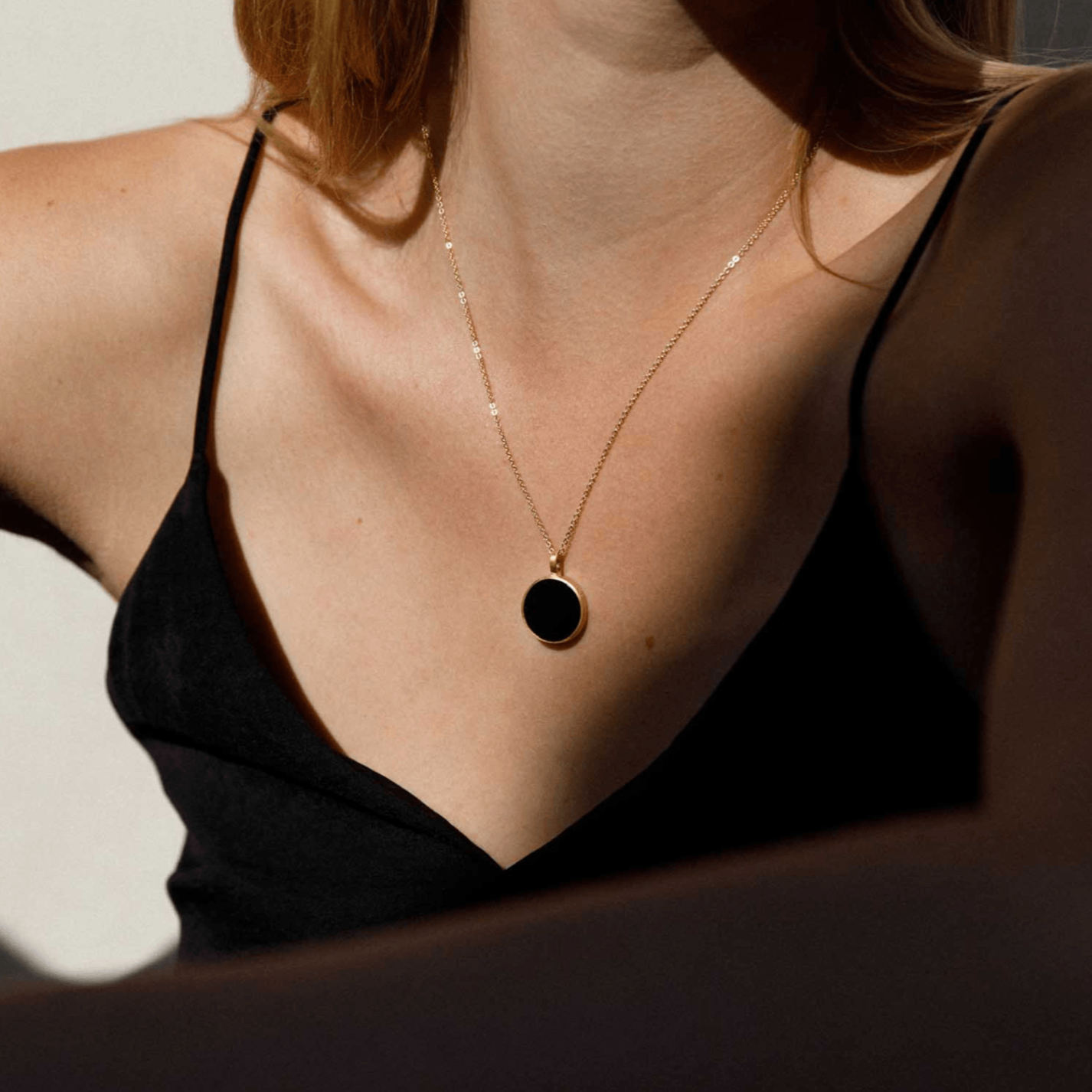 Wanderlust Life Fine Gold Chain Porthole Necklace - Black Onyx