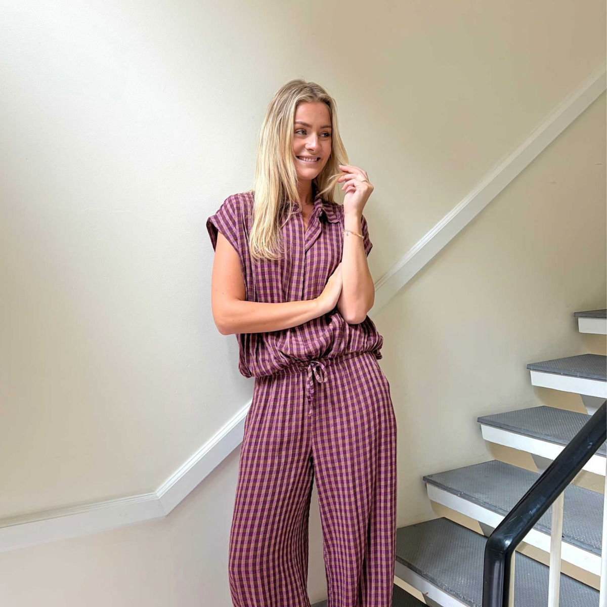 Malle Bomber Blouse - Violet Check
