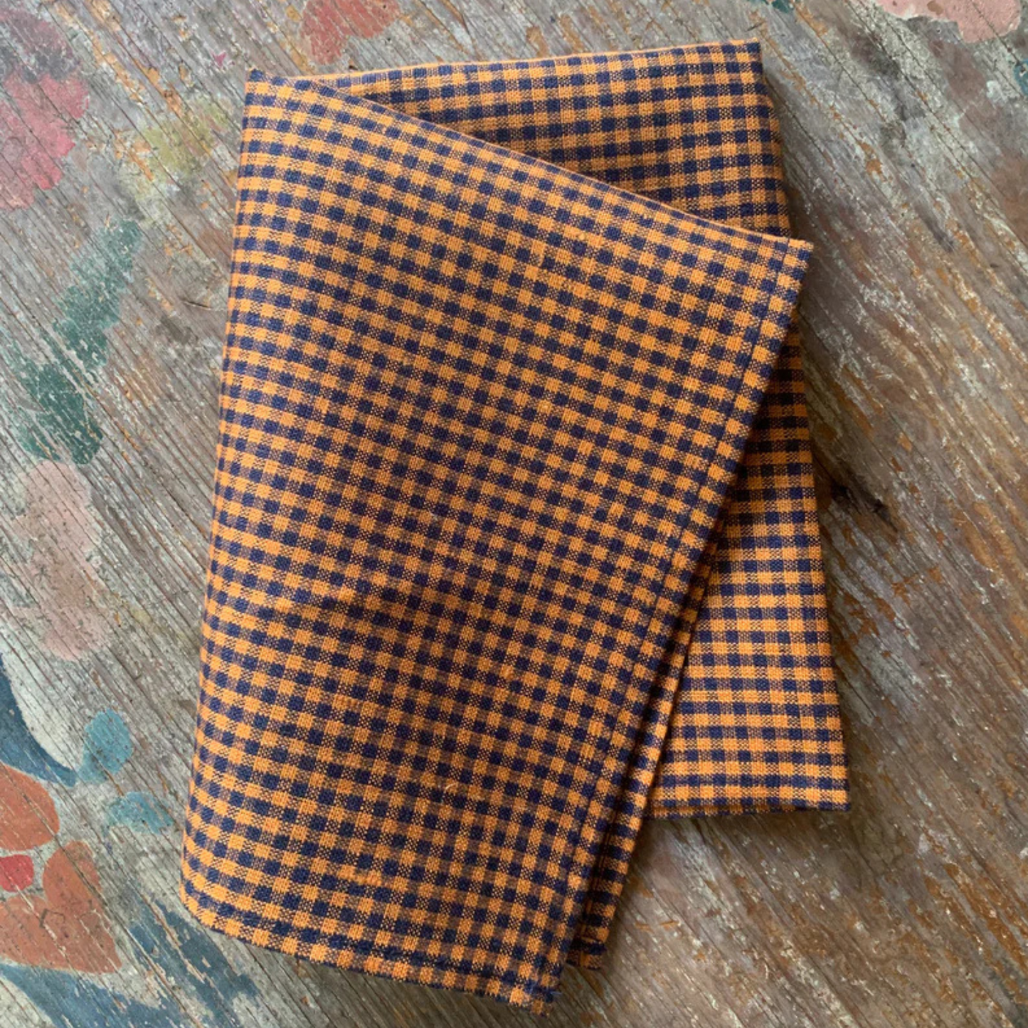 Fog Linen Minnie Kitchen Cloth - Orange and Navy Check
