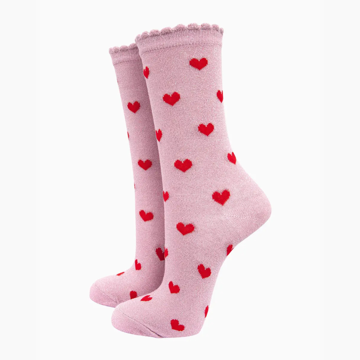 Heart Glitter Socks - Pink & Red