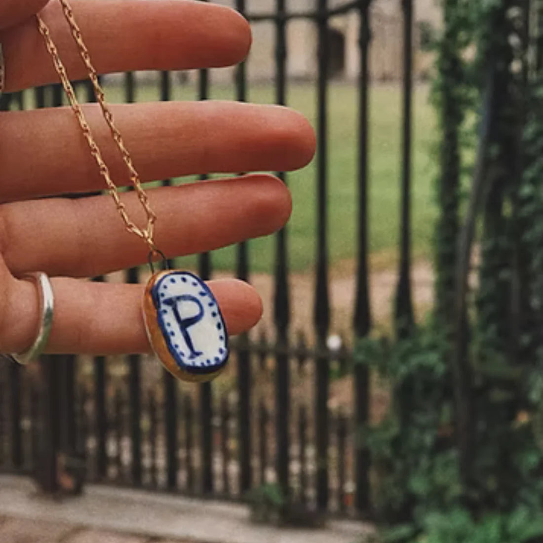 Porcelain and Gold Lustre Pendant - Initial