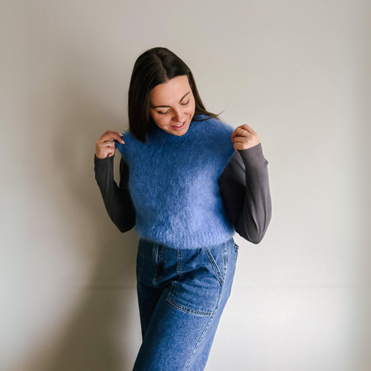 Monika Cropped Mohair Vest - Cornflower Blue