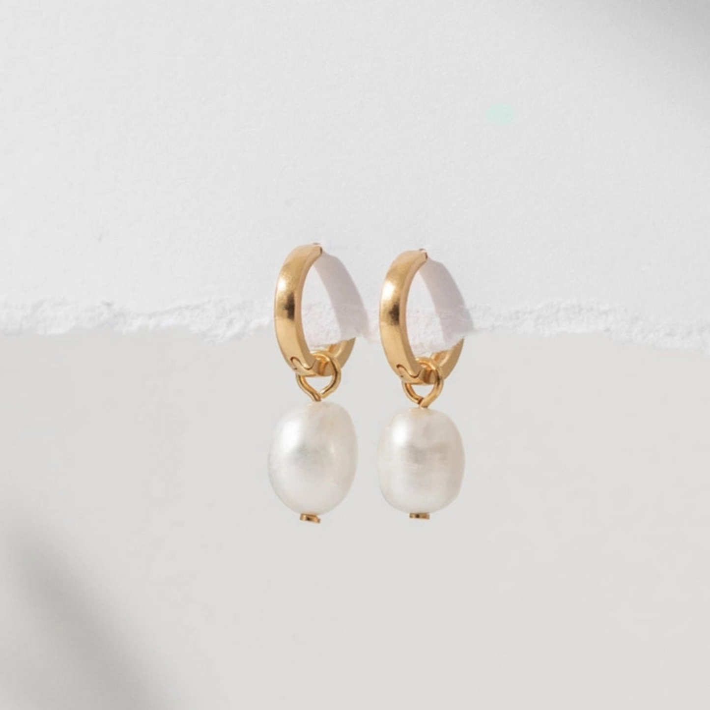 Gold Huggie Earrings - Pearl