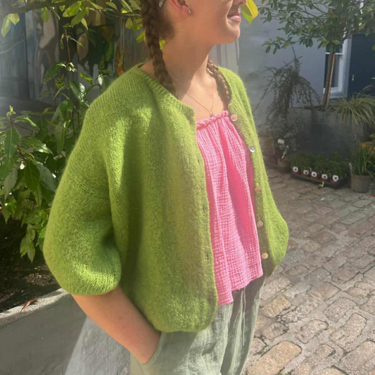 Mohair Blend Cropped Sleeve Cardigan - Apple