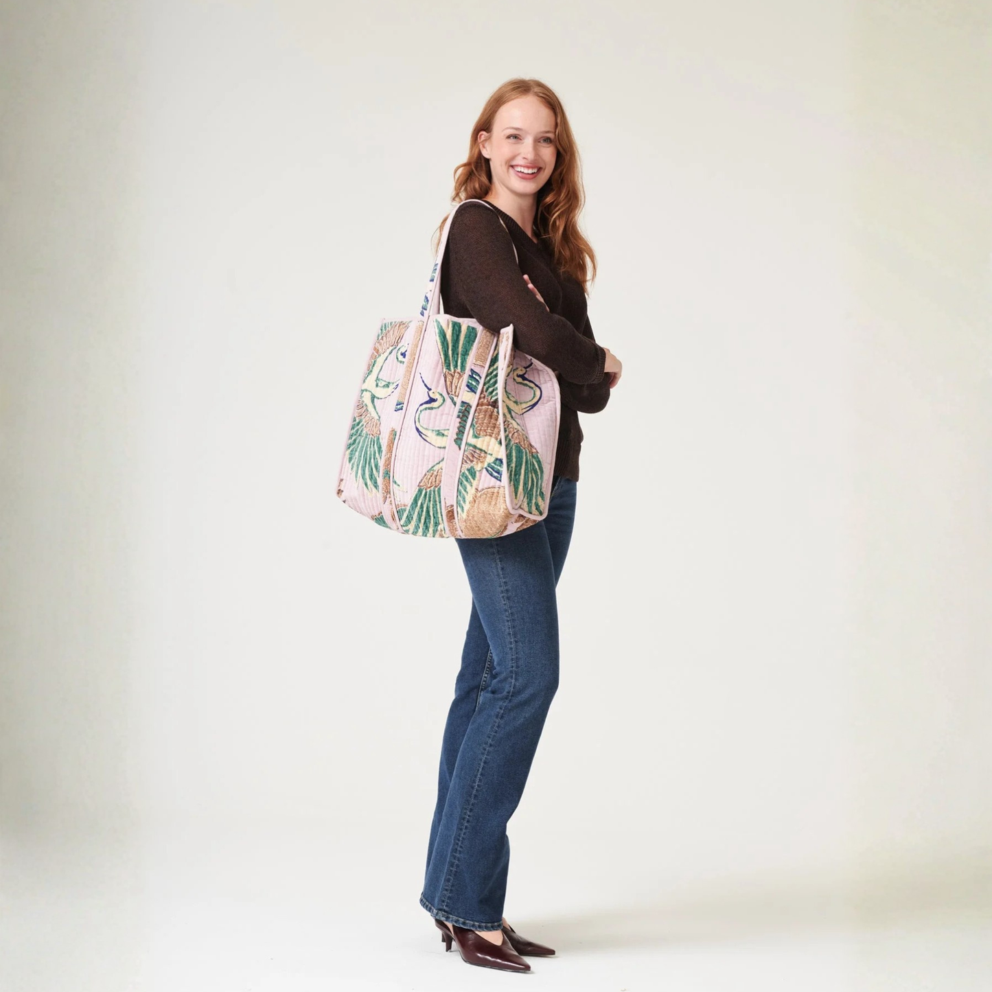 Velvet Tote Bag - Crane Plaster Pink