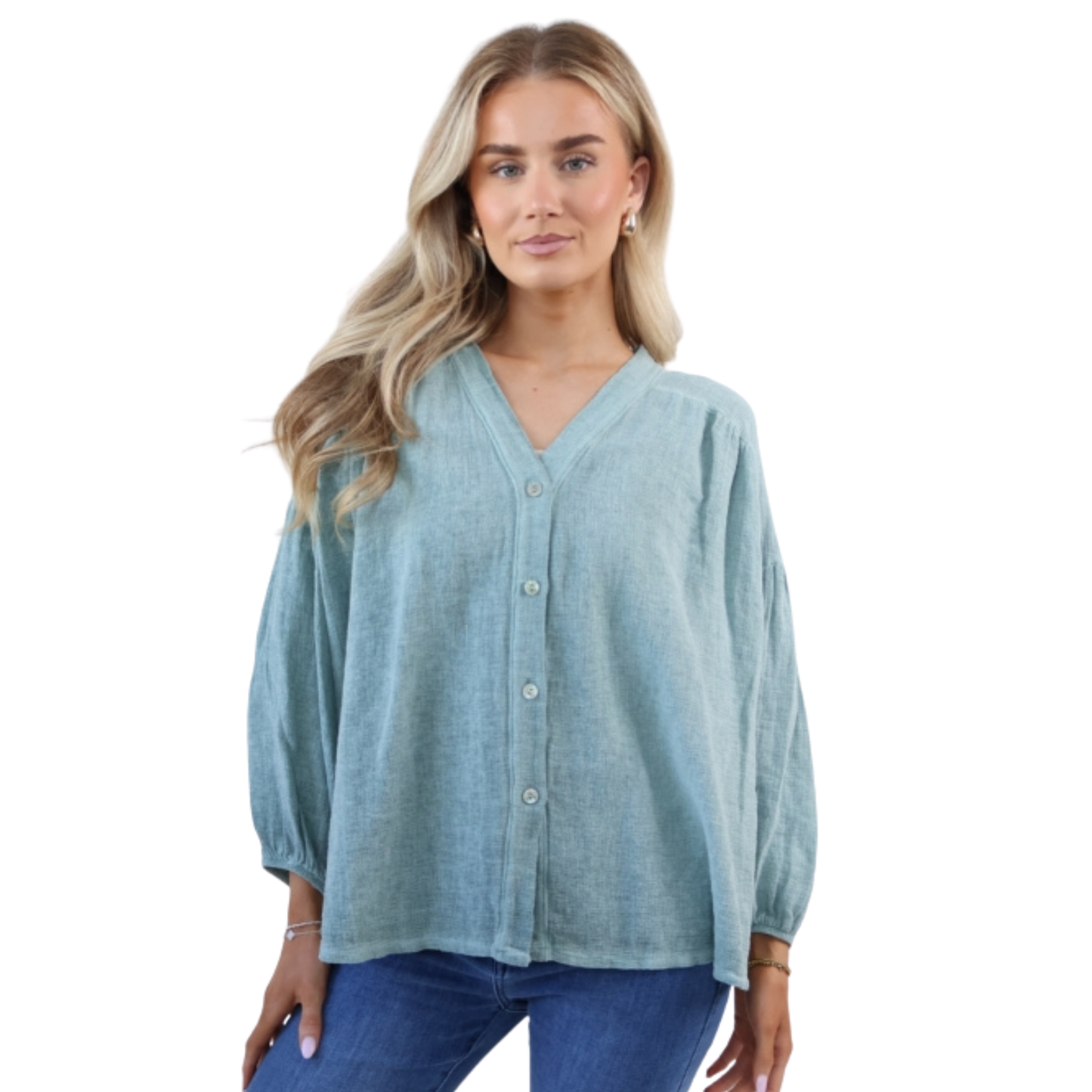 Gathered Sleeve Gauze Shirt - Sage Green