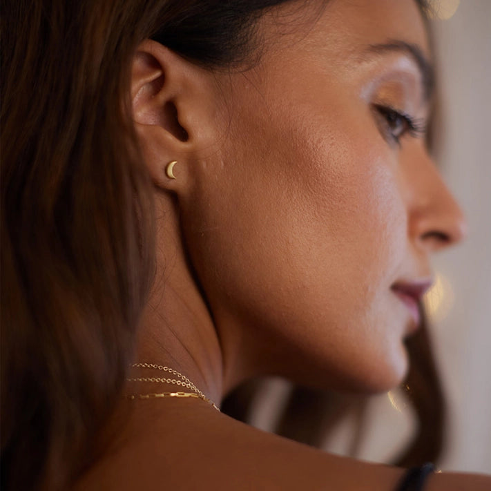 Luna Crescent Moon Gold Stud Earrings
