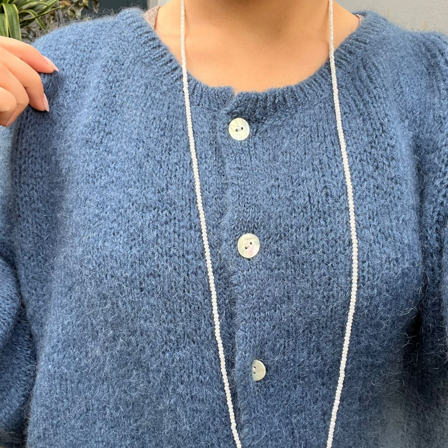 Mohair Blend Button Through Cardigan - Denim Blue