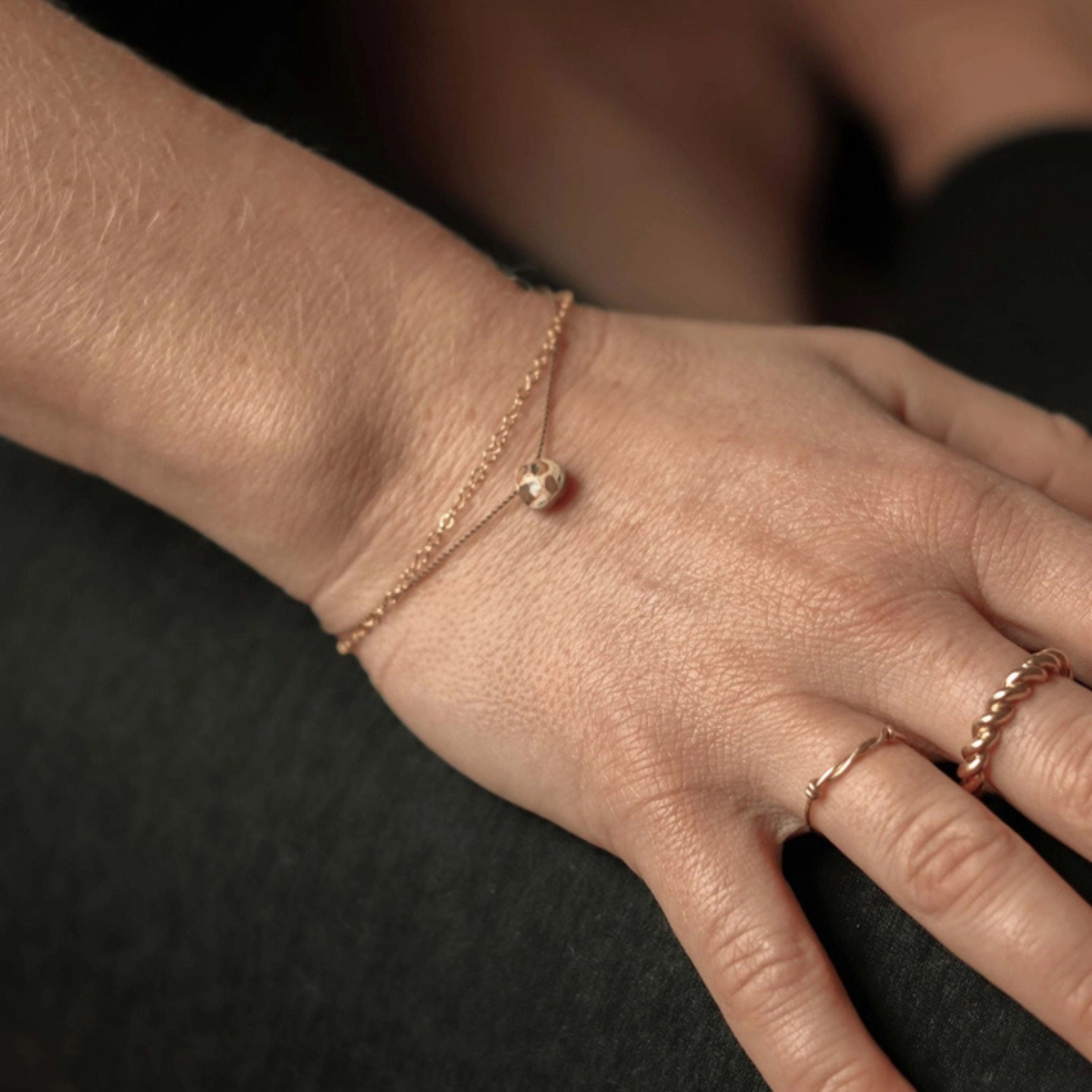 Fine Gold Chain and Silk Bracelet - Leopard Jasper