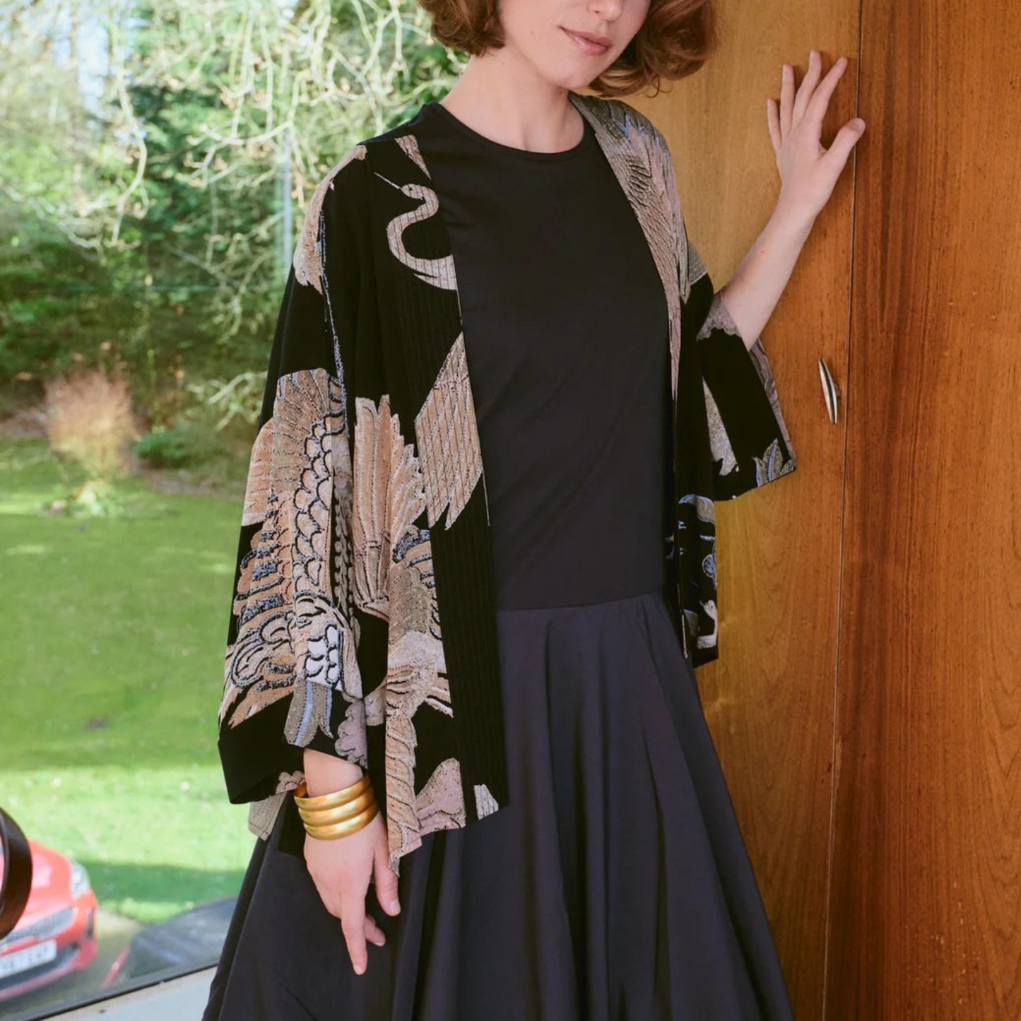 Crepe Kimono - Crane Black