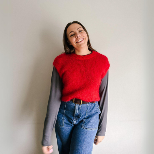 Monika Cropped Mohair Vest - Red