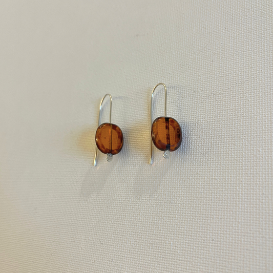 Glass Oval Earrings - Amber