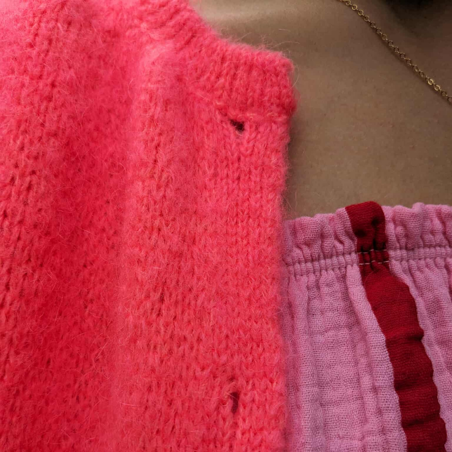 Mohair Blend Cropped Sleeve Cardigan - Neon Coral