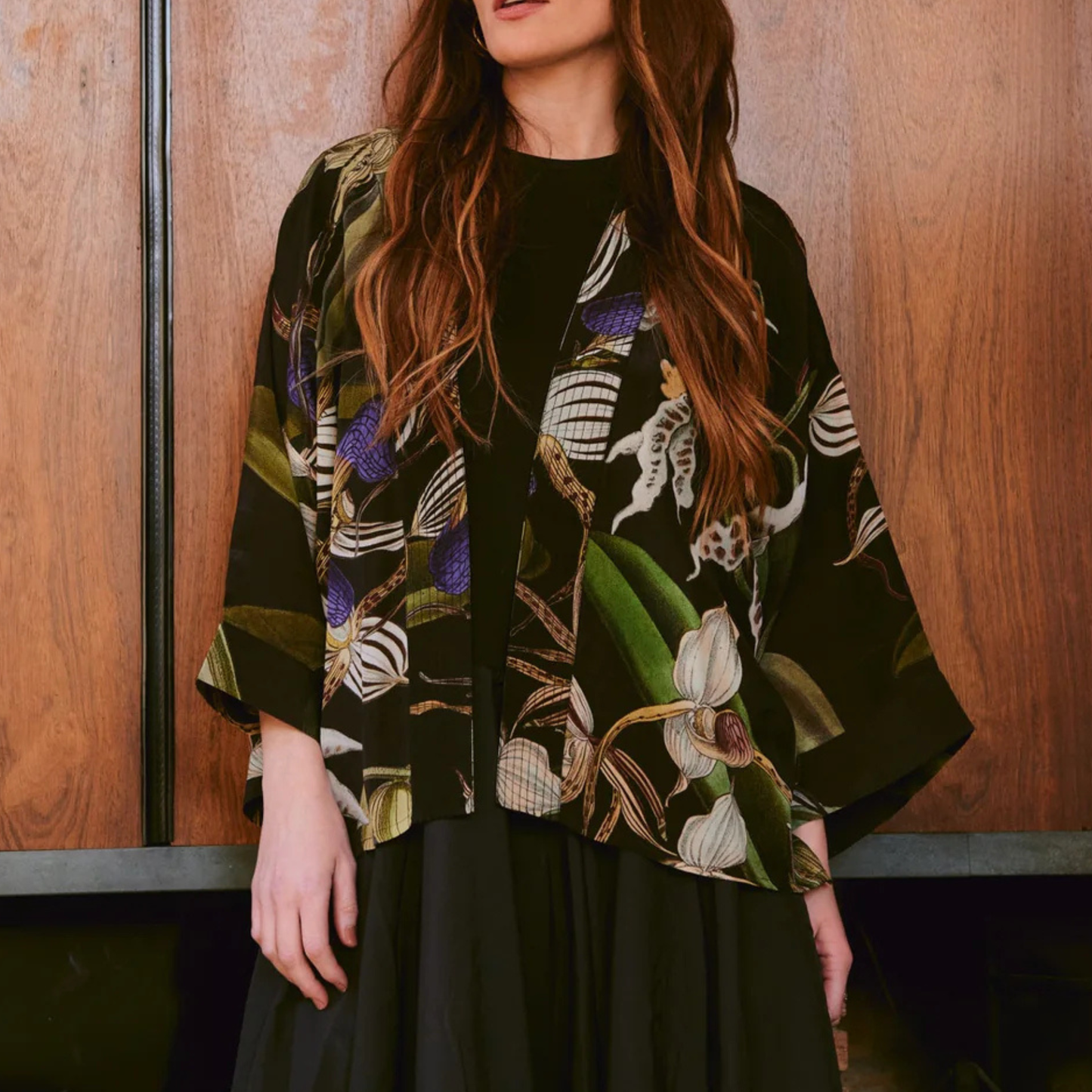 Crepe Kimono - Orchid Black