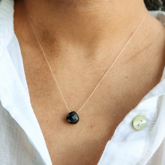 Silk Cord Birthstone Necklace - July Black Onyx