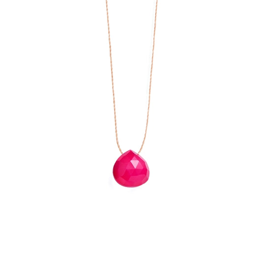 Fine Cord Gemstone Necklace - Pink Chalcedony