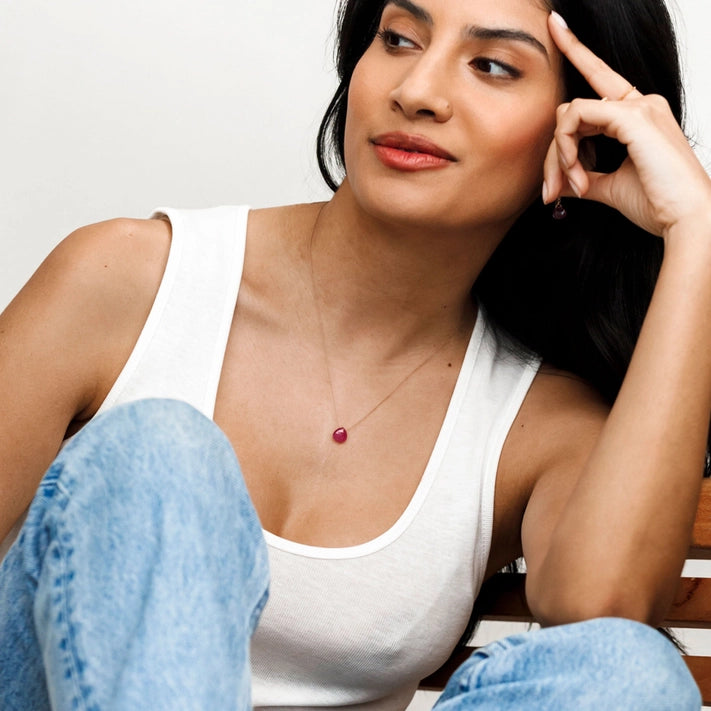 September Birthstone Fine Cord Necklace - Pink Sapphire