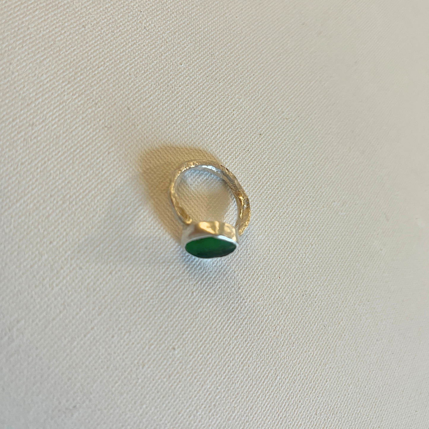 Small Sea Glass Silver Ring - Green