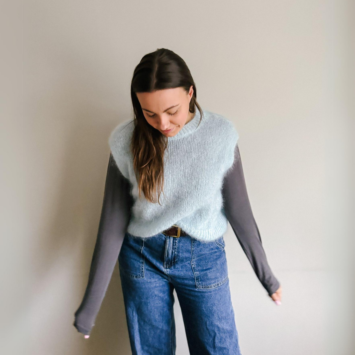 Monika Cropped Mohair Vest - Light Blue