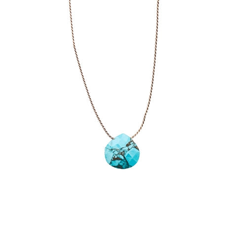 Silk Cord Birthstone Necklace - December Turquoise