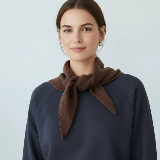 Wool Blend Triangle Neck Scarf - Brown