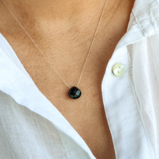 Silk Cord Birthstone Necklace - July Black Onyx