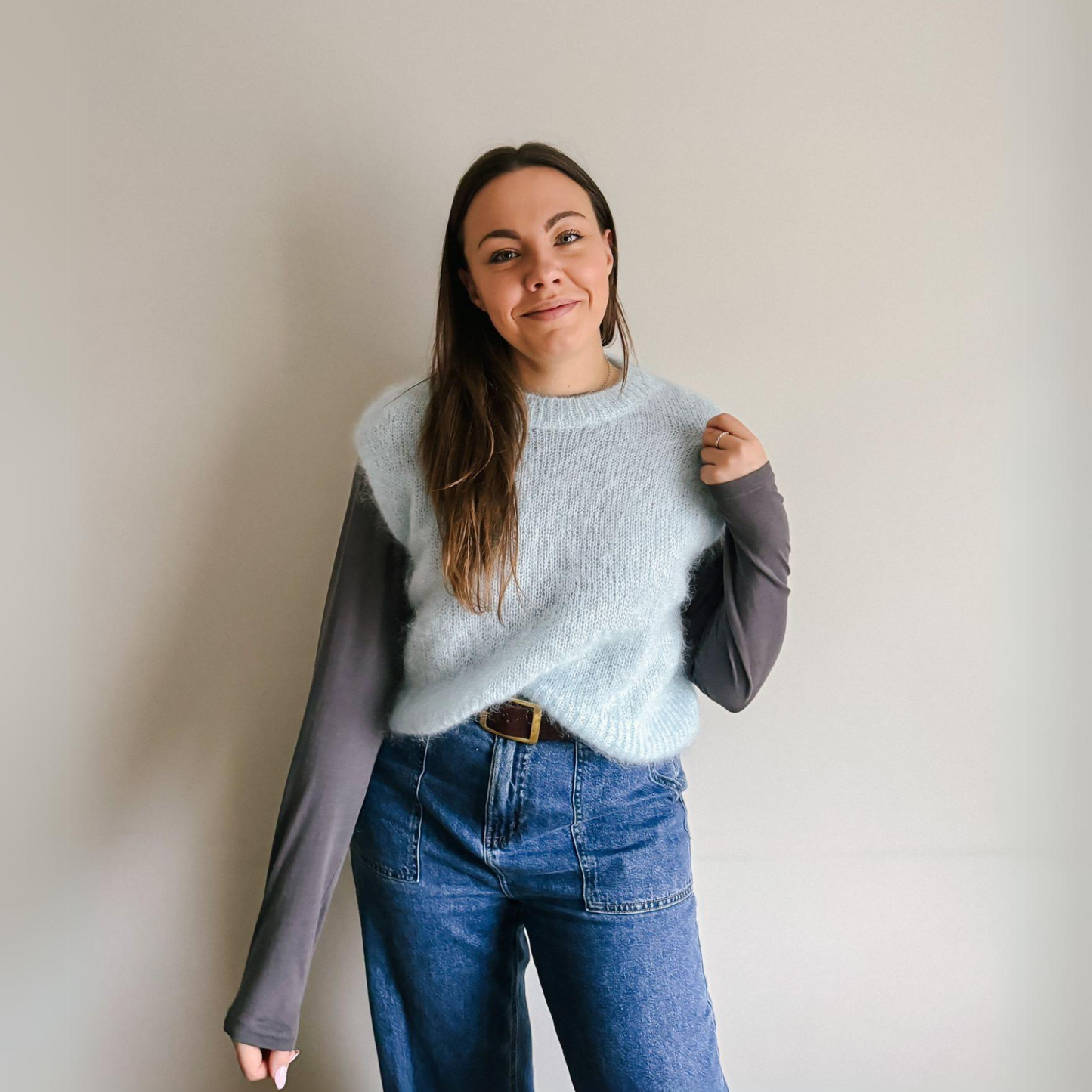 Monika Cropped Mohair Vest - Light Blue