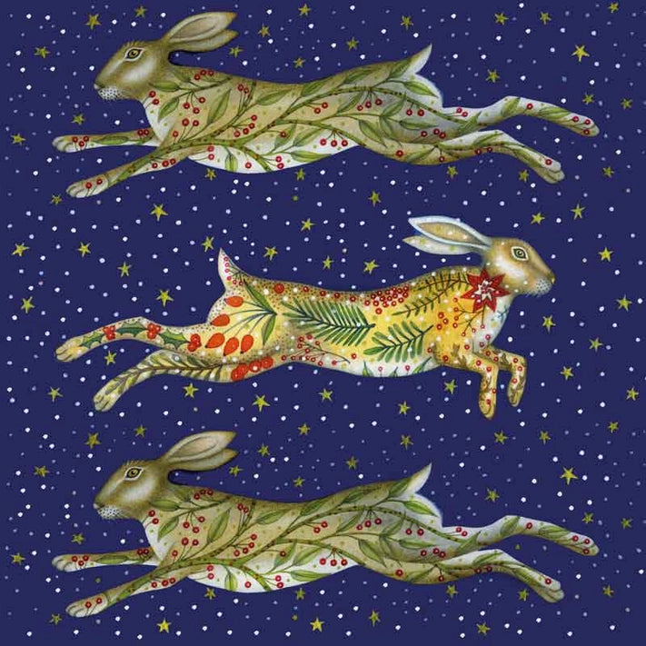 Pack of 5 Christmas Cards - Festive Hares