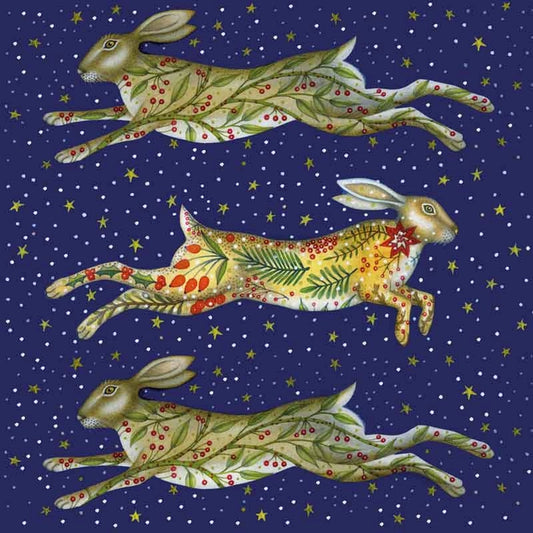 Pack of 5 Christmas Cards - Festive Hares