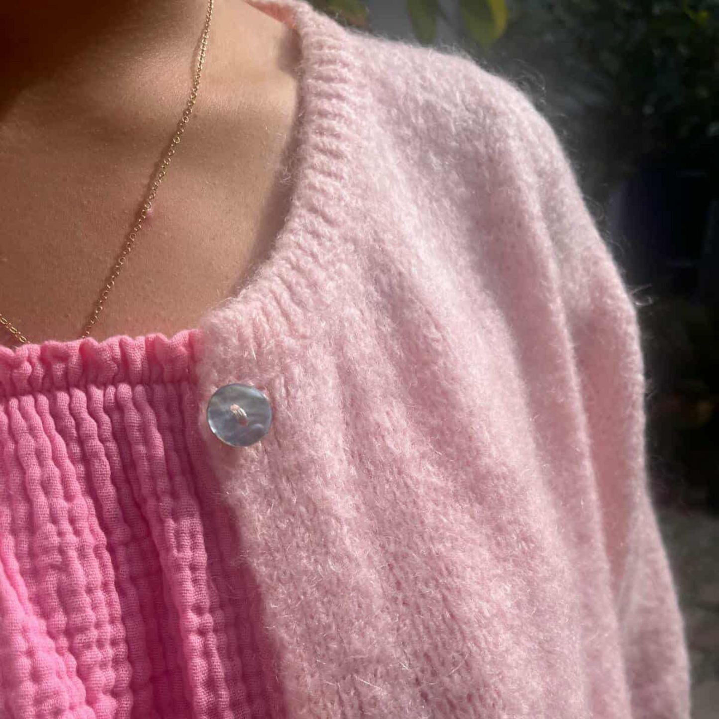 Mohair Blend Cropped Sleeve Cardigan - Soft Pink