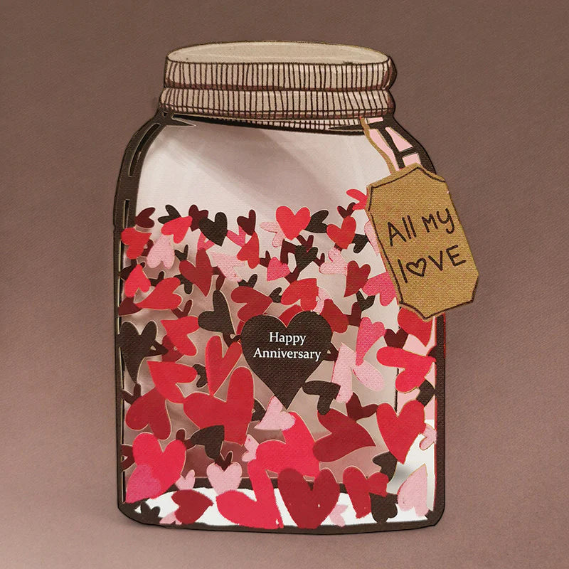 Greetings Card - Blossom Jar Of Hearts