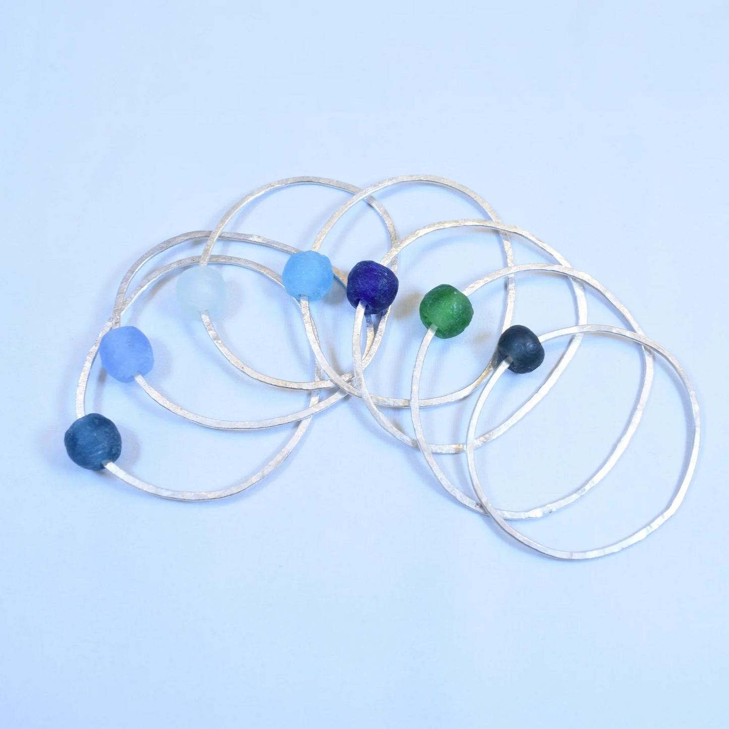 Sarah Drew Silver Bottle Bead Bangle - Teal