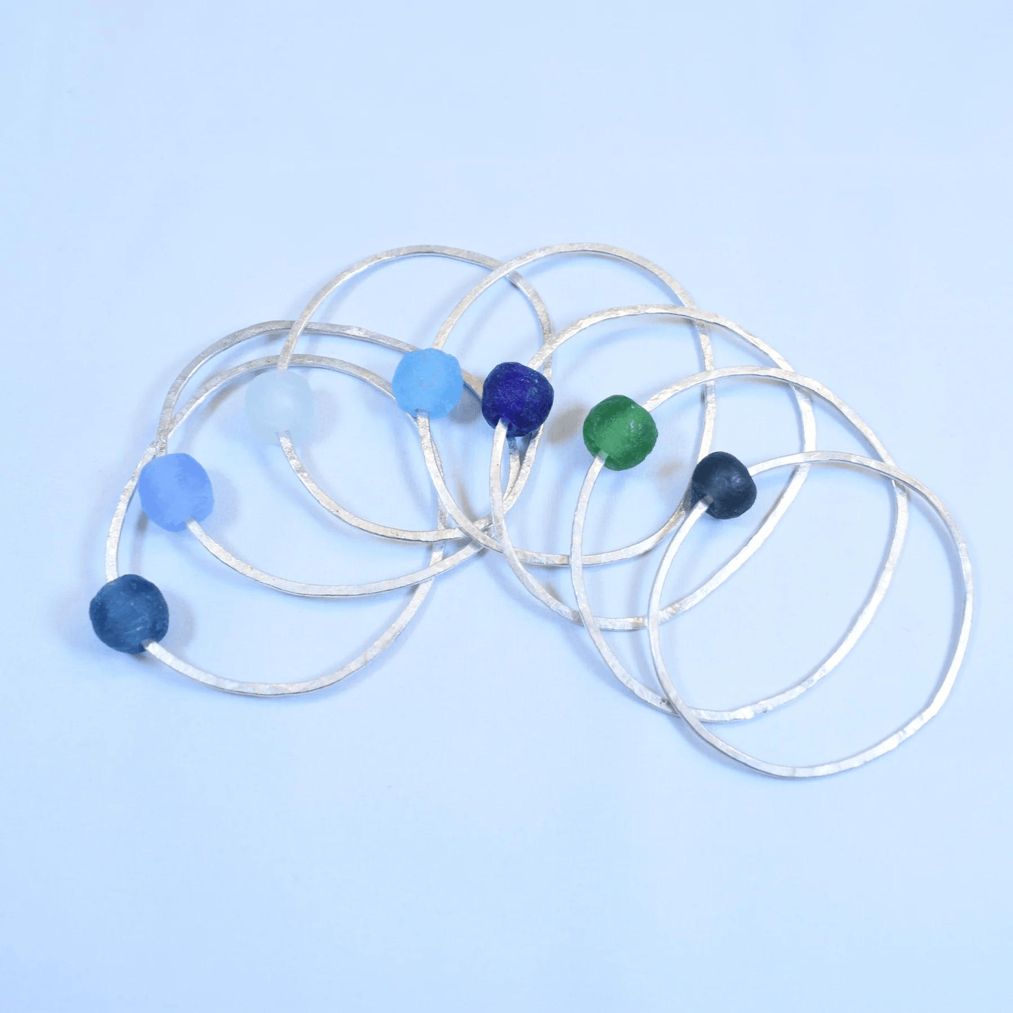 Silver Bangle - Light Blue Bottle Bead