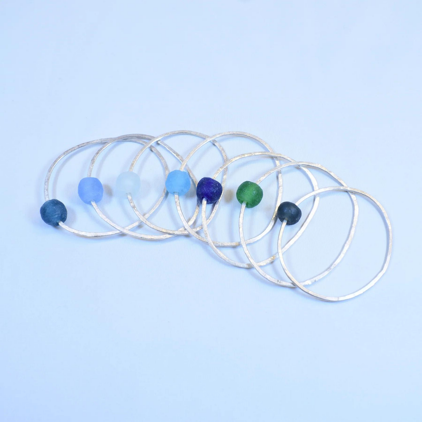 Sarah Drew Silver Bottle Bead Bangle - Teal