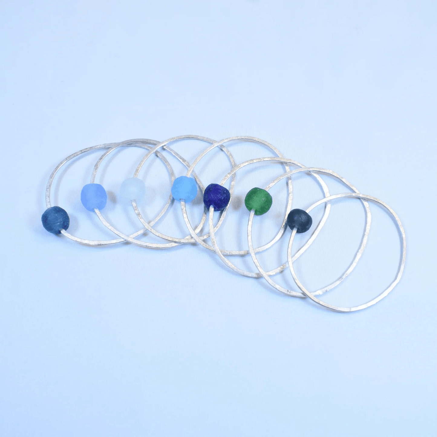 Silver Bangle - Light Blue Bottle Bead