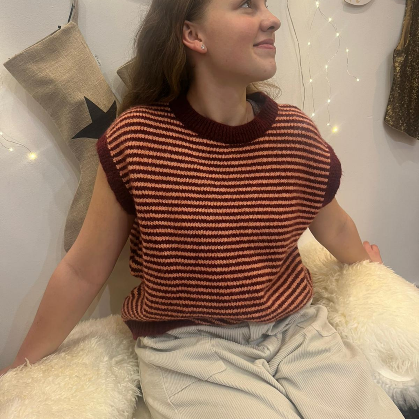 Alma Striped Vest - Burgundy