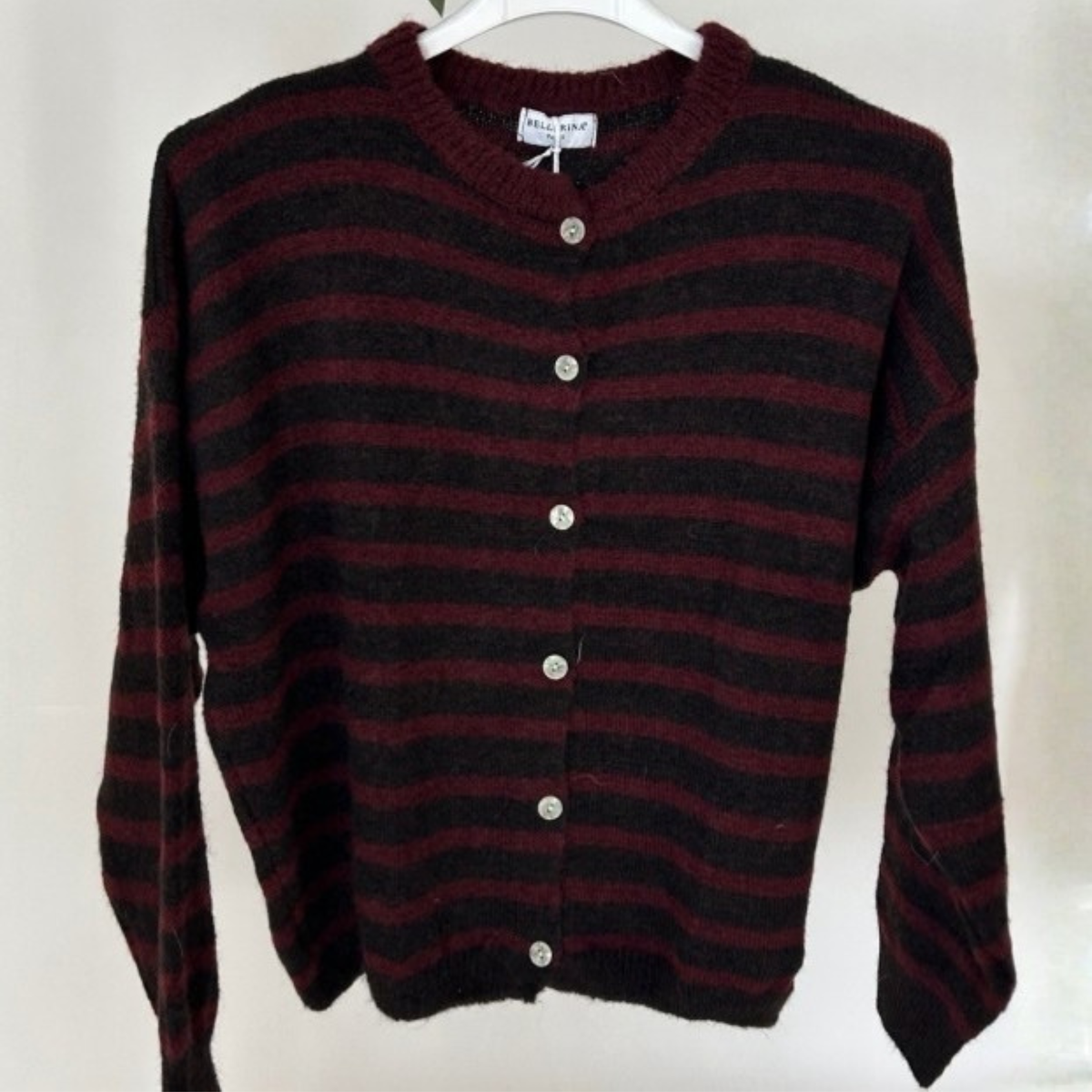 Alpaca Blend Striped Cardigan - Chocolate & Wine