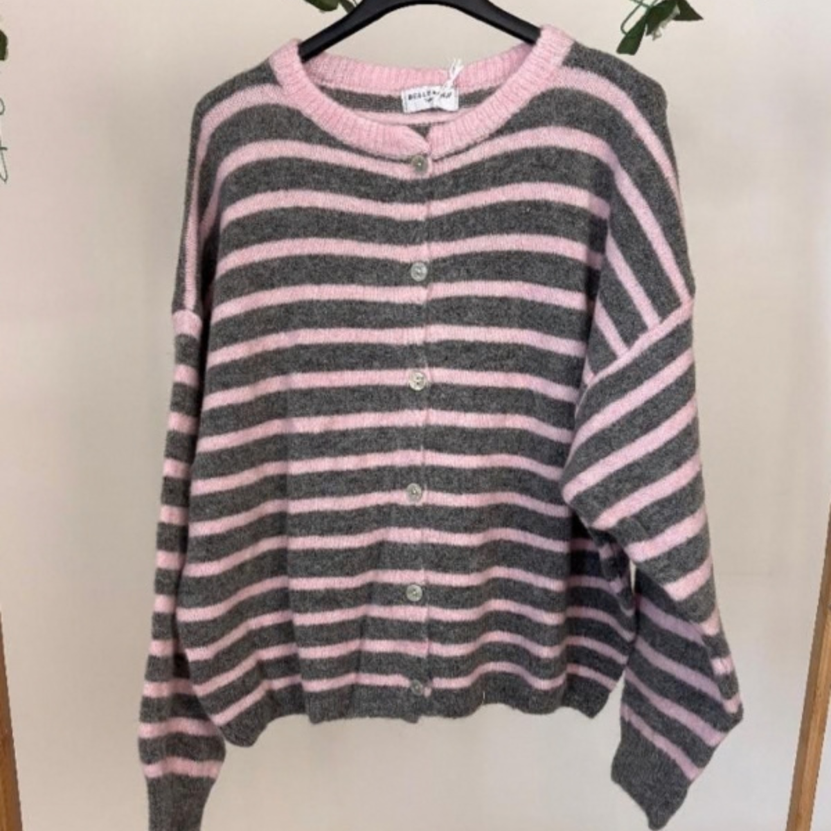 Alpaca Blend Striped Cardigan - Pink & Grey