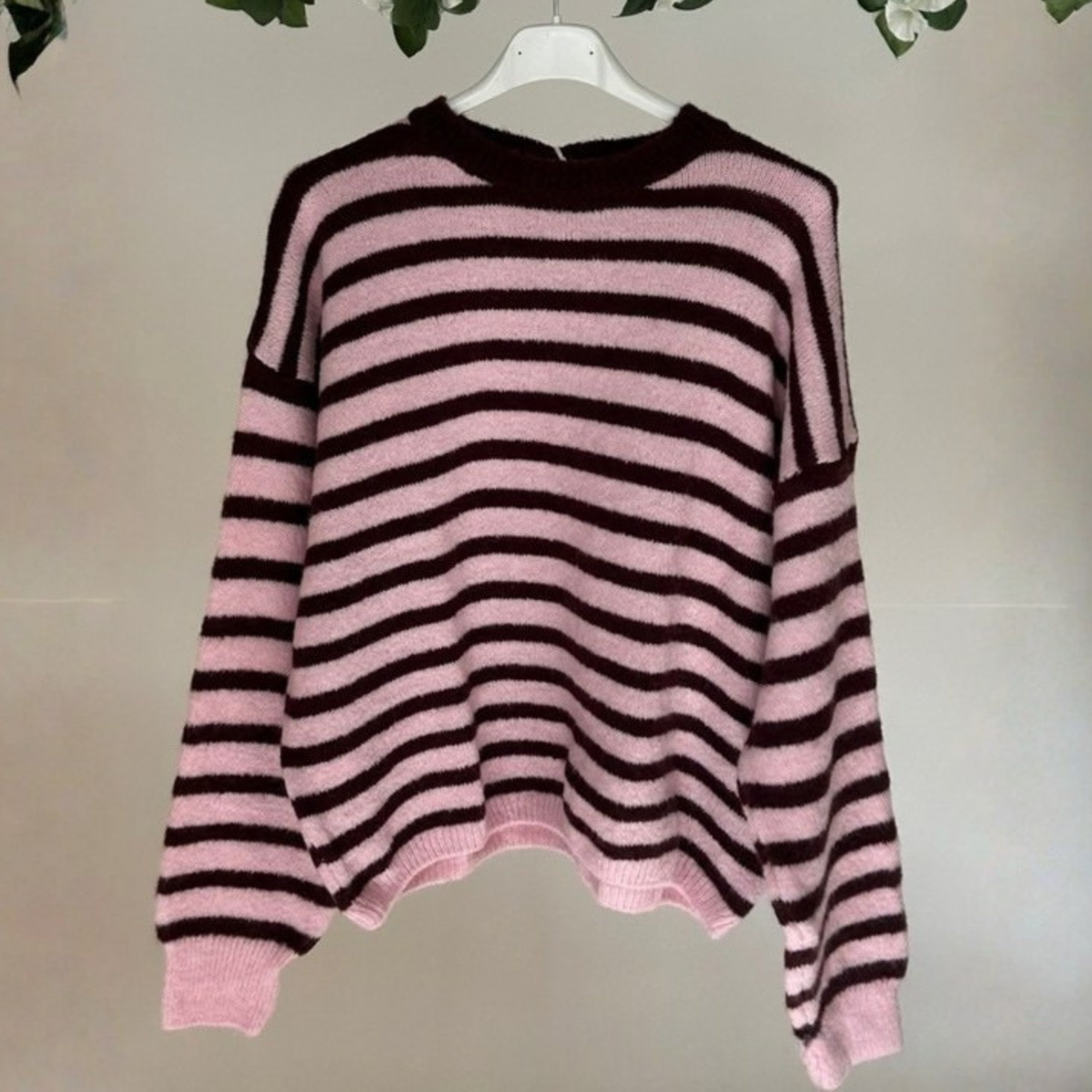 Alpaca Blend Striped Jumper - Pink & Merlot