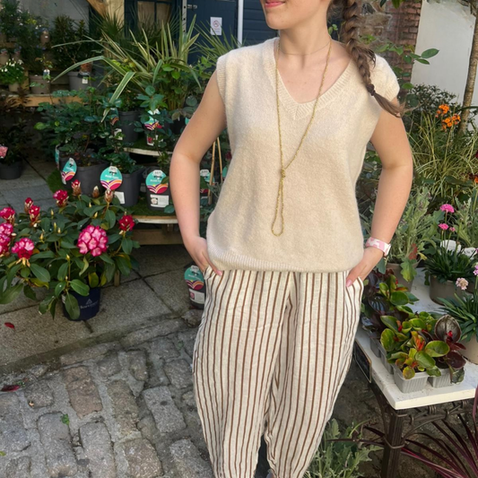 Alpaca Blend V-Neck Tank Top - Wheat