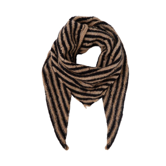 Alpaca Wool Picot Scarf - Brown Stripe