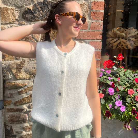 Alpaca Wool Button Vest - Ecru