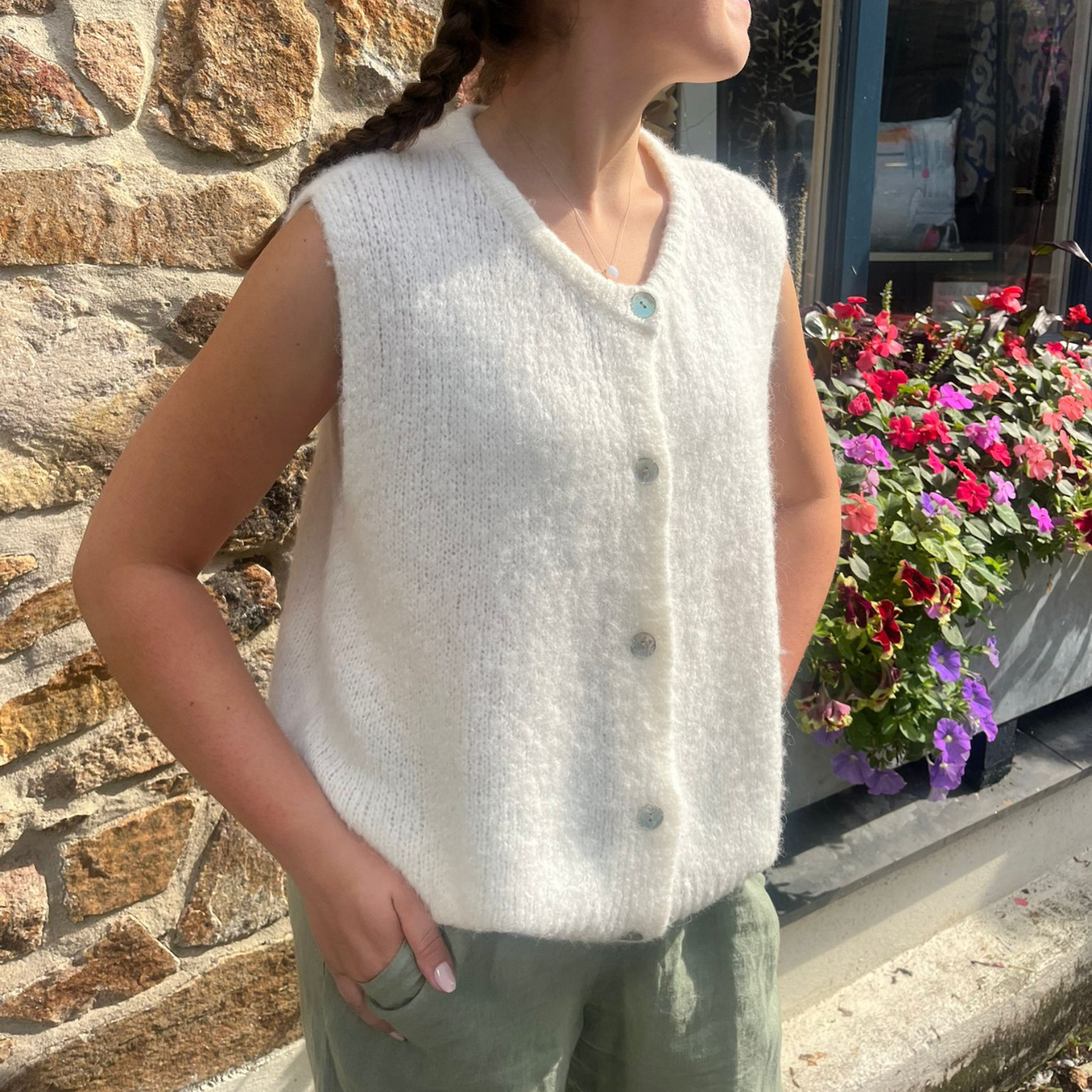 Alpaca Wool Button Vest - Ecru
