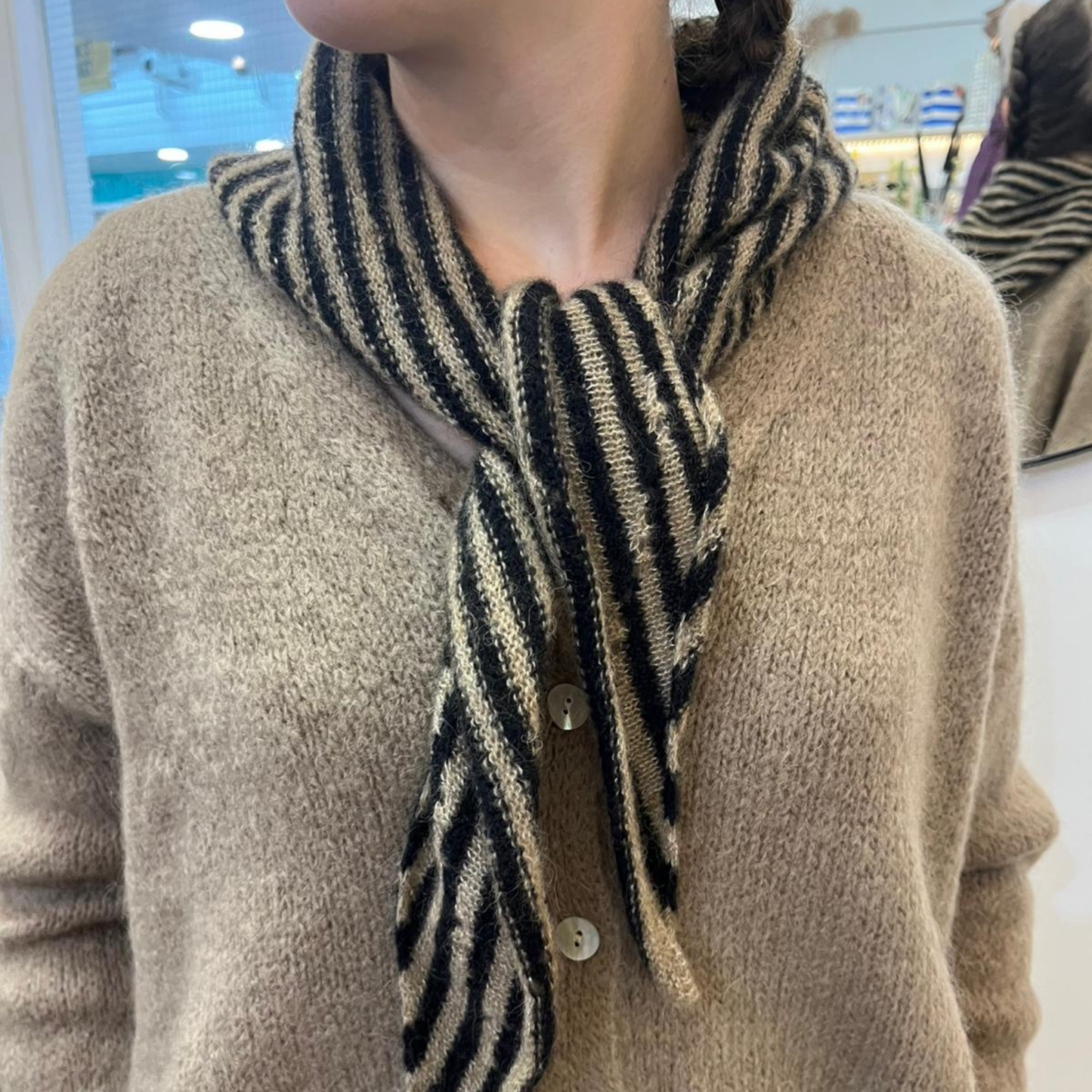 Alpaca Wool Picot Scarf - Brown Stripe